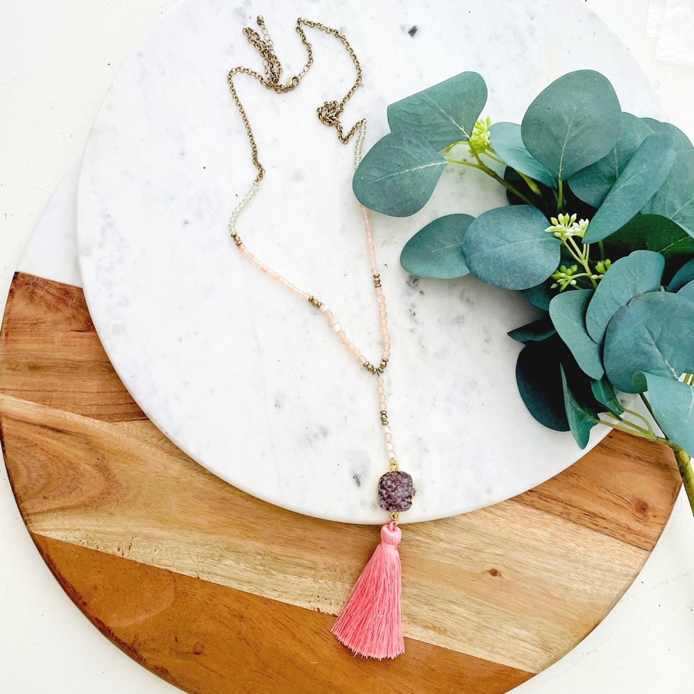 Druzy Tassel Beaded Necklace